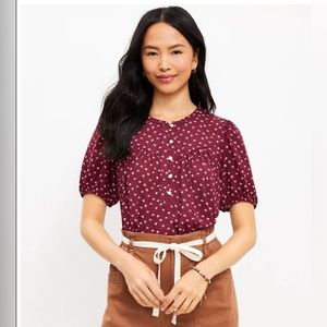 LOFT Monarch Angled Yoke Button Mixed Media Top - NWT!